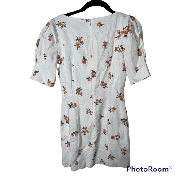 NWT BEC + BRIDGE White Floral Puff Sleeve Peachy Mini Dress Size 2 - Picture 7 of 11